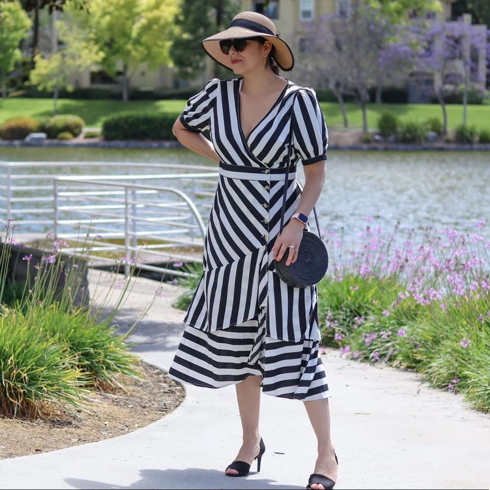 Striped Button Midi Dress